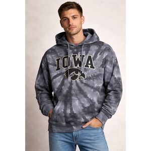 Iowa Hawkeyes Hoodie Men's L Tie Dye Game Day Pullover Sweatshirt NCAA Gray